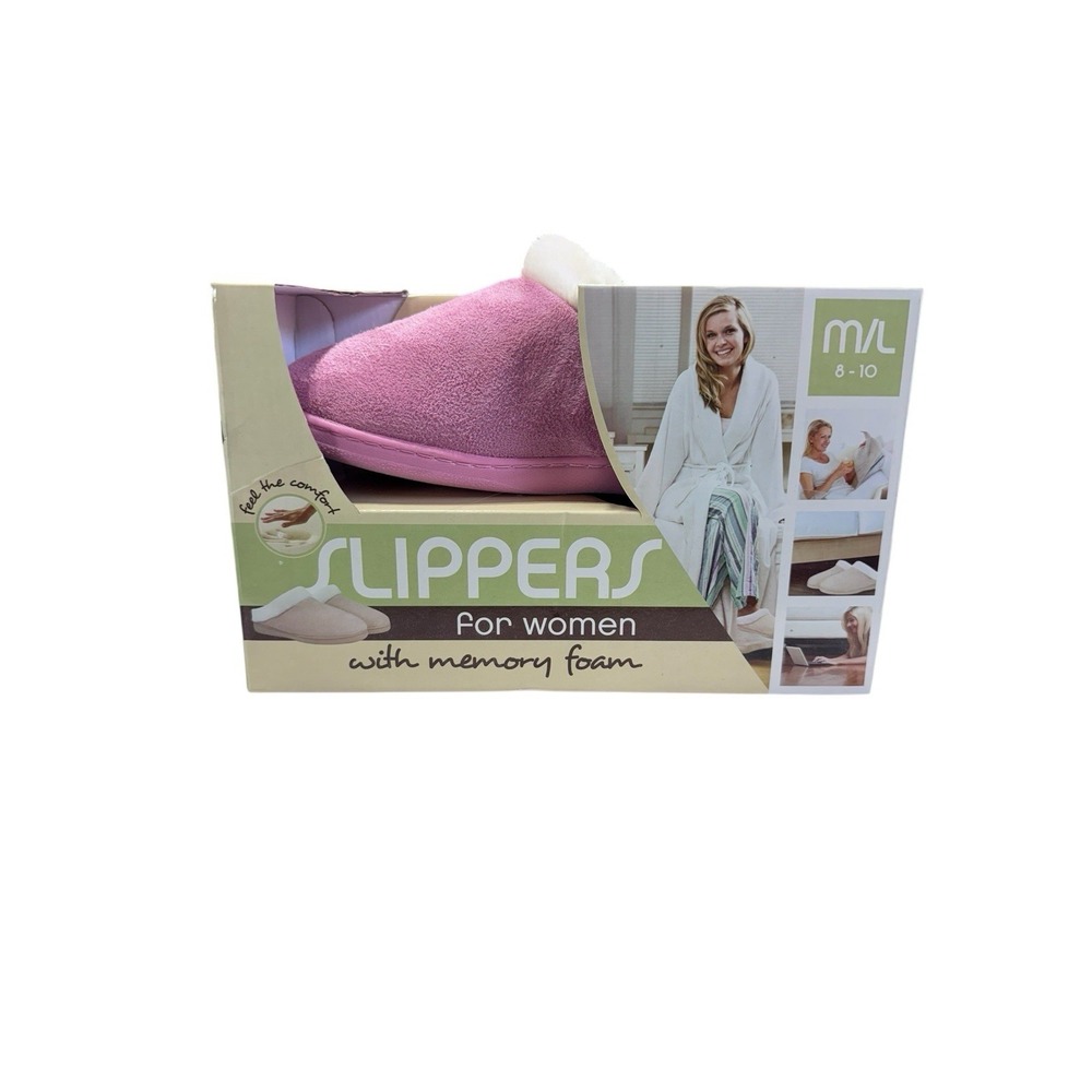 Silver One International Womens Memory Foam Slippers Pink Plush Comfort M/L 8-10